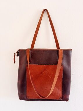 Holy cow genuine Leather Two-Tone Brown Tote Bag